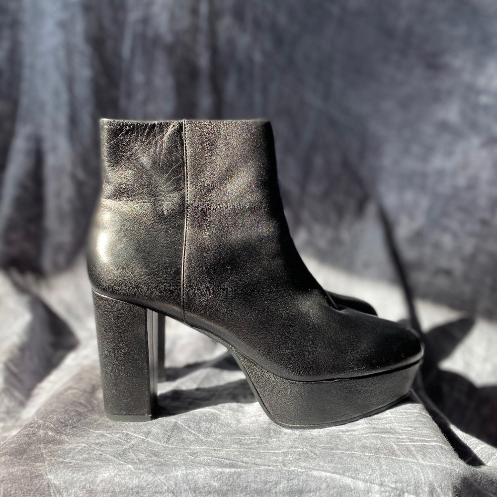 Genuine Leather Black Platform Ankle Boots Size 9.5 -  & Other Stories